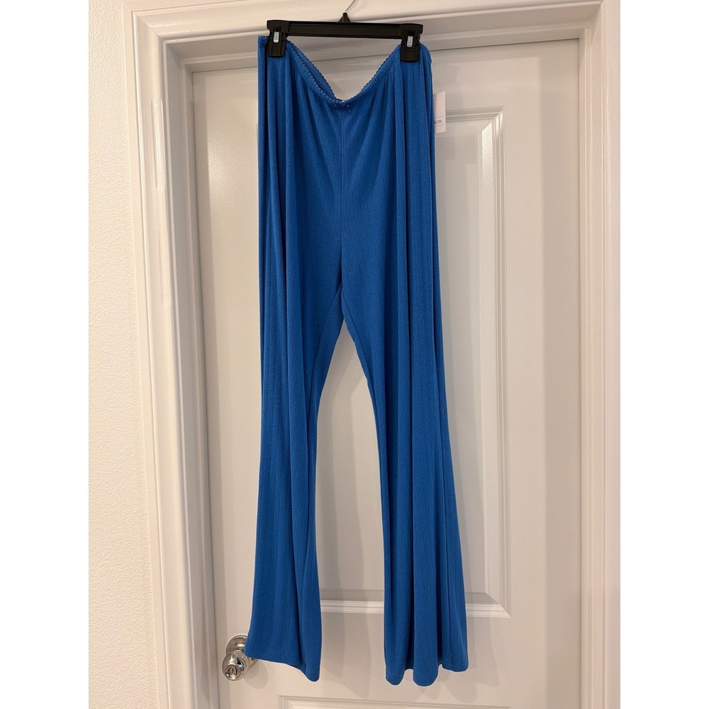 Auden Sleepwear Women Size M Blue Pointelle Knit Wide Leg Pajama Pants NWT